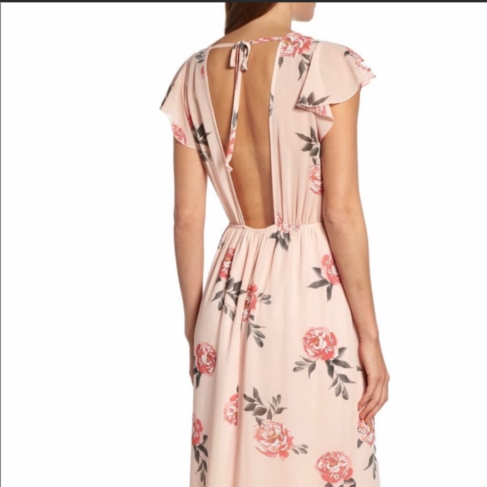 Floral Rose Maxi Dress Small Romantic Pink Backless NWT